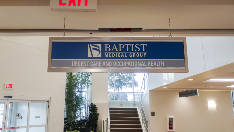 Baptist hospital hanging wayfinding signage - signgeek Branded Interiors 