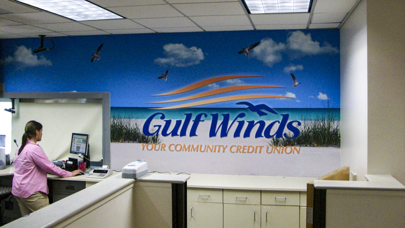 Gulf Winds FCU branded wall wrap - signgeek Environmental Graphics 