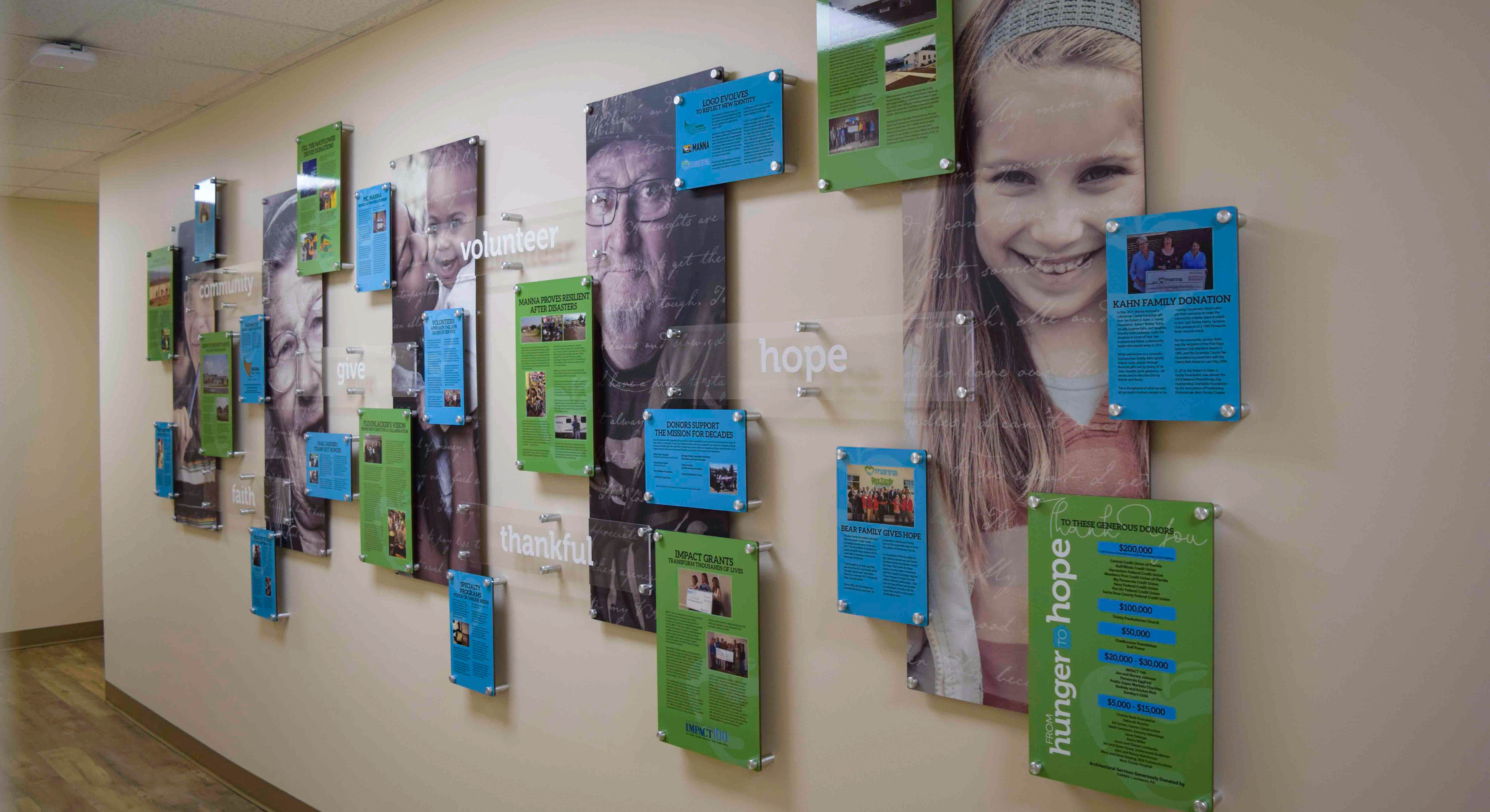 History donor wall at Manna Food Pantries