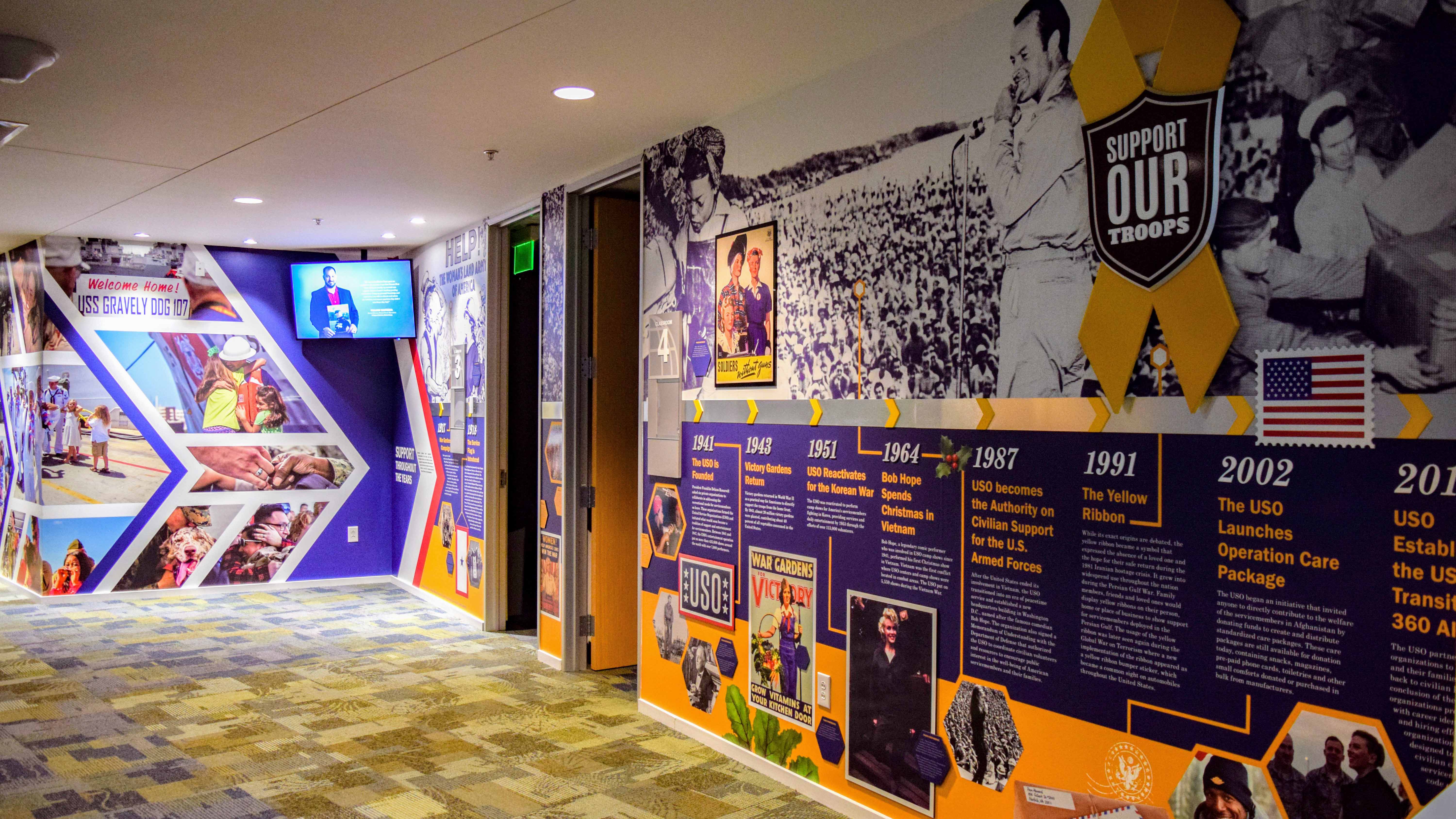 Historical timeline wall exhibit at Navy Federal Military Experience Hall in Pensacola, FL