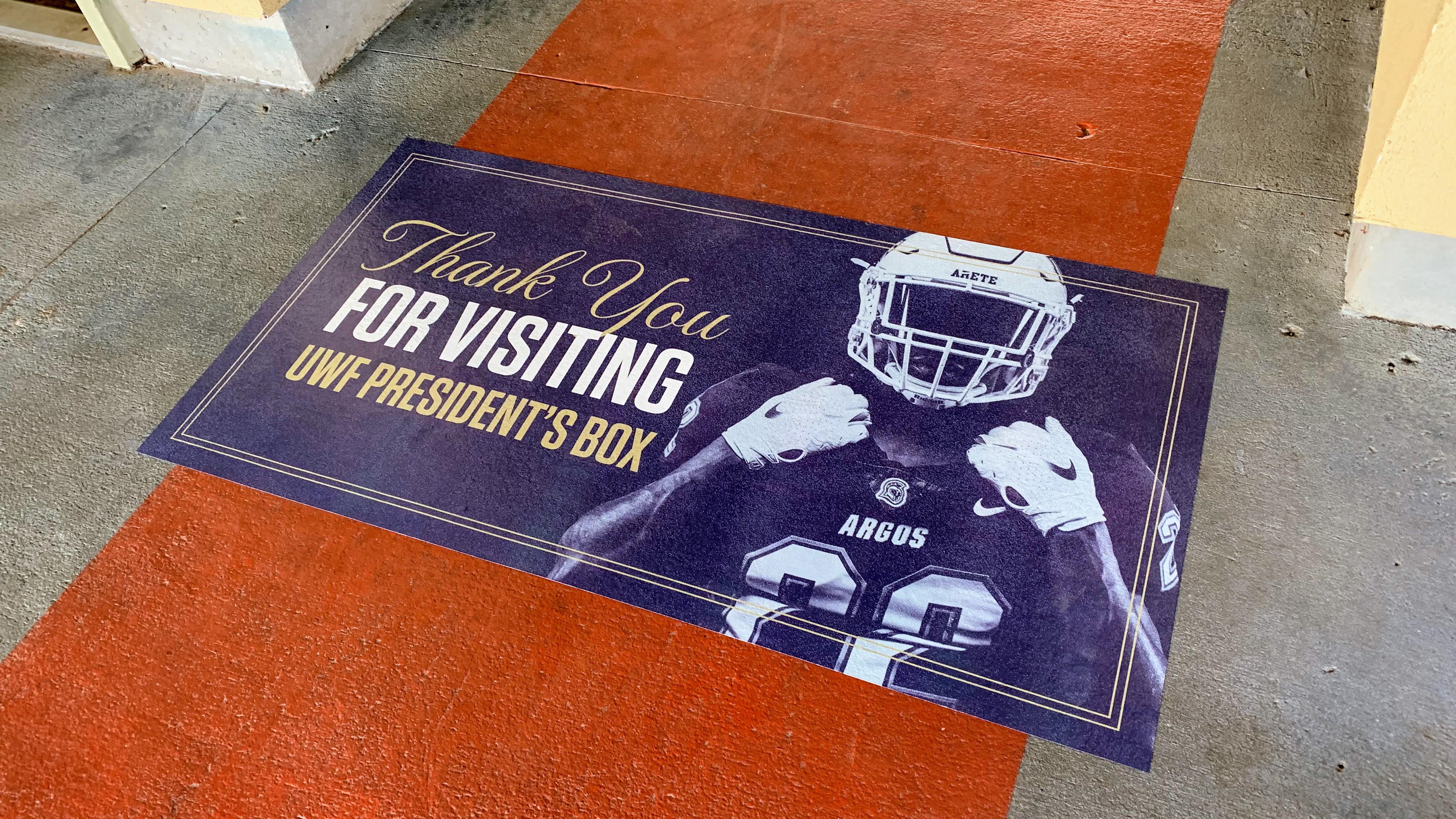 Flat graphics for UWF football President's Box - signgeek Environmental Graphics 