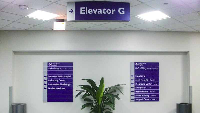 Interior wayfinding directory boards and signage for Sacred Heart Cancer Center - Signgeek Branded Environments