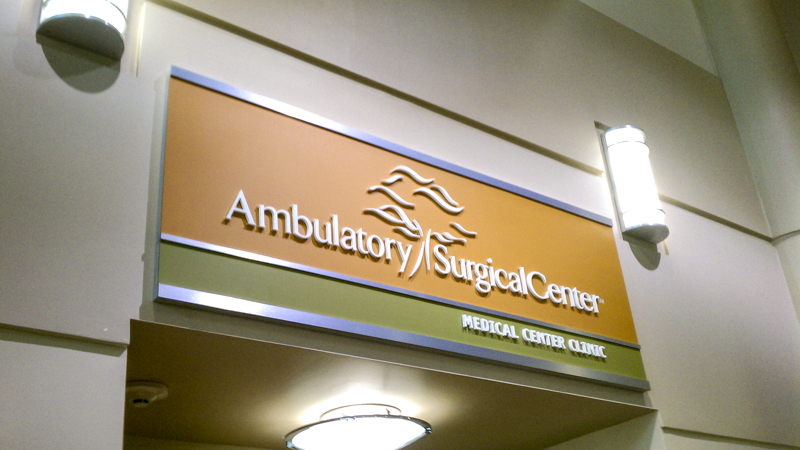 Interior brand identity signage at Medical Center Clinic surgical center - Signgeek branded environments and dimensional signage