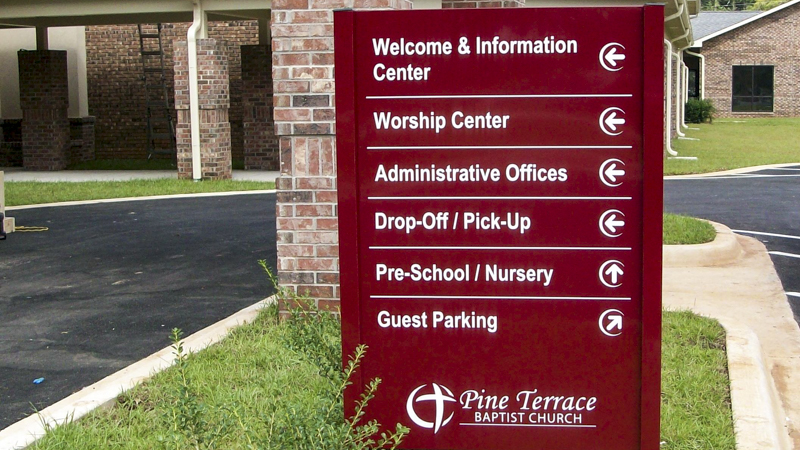 SignGeek Exterior Wayfinding - Exterior directory wayfinding panel for Pine Terrace Baptist Church