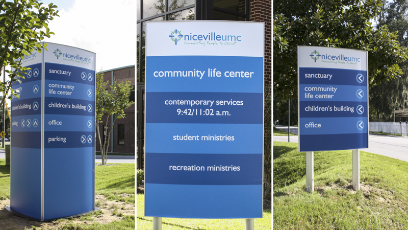 SignGeek Exterior Wayfinding - Directional wayfinding displays for Niceville United Methodist Church