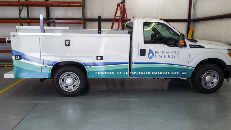 Fleet wrap on new work truck for Pensacola Energy - signgeek