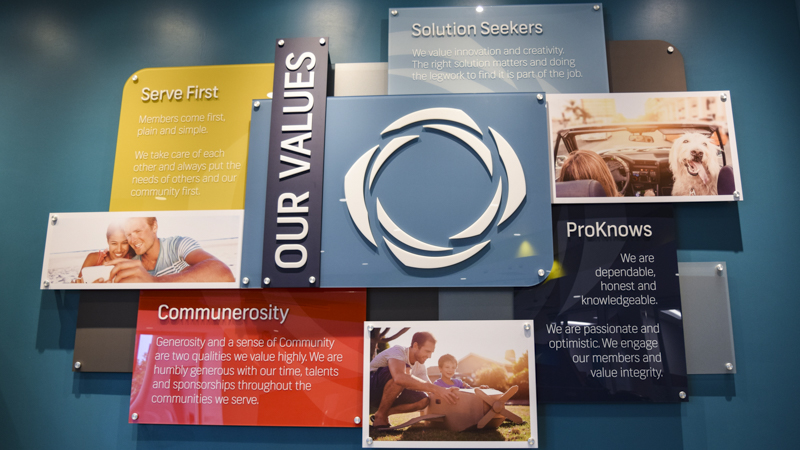 SignGeek Corporate Values Displays & Historical Timelines  - Acrylic values panels for PenAir FCU