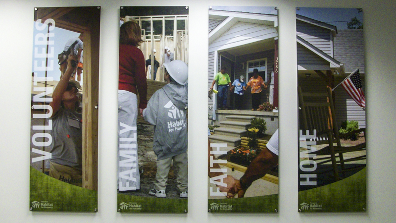 SignGeek Values Displays & Timelines - Values panels on standoffs for Habitat for Humanity