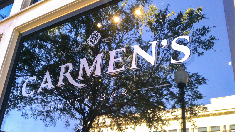 Window letters for Carmen's Lunch Bar - Signgeek Environmental Graphics 