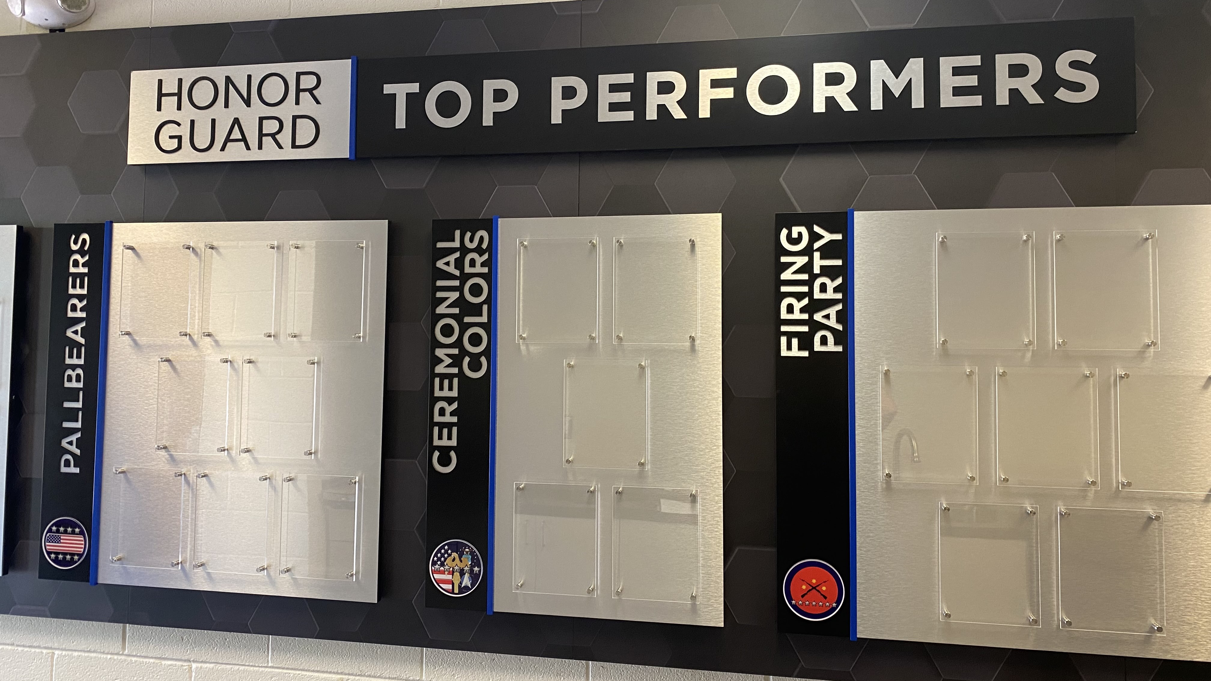 Top Performers recognition wall for Air Force base 
