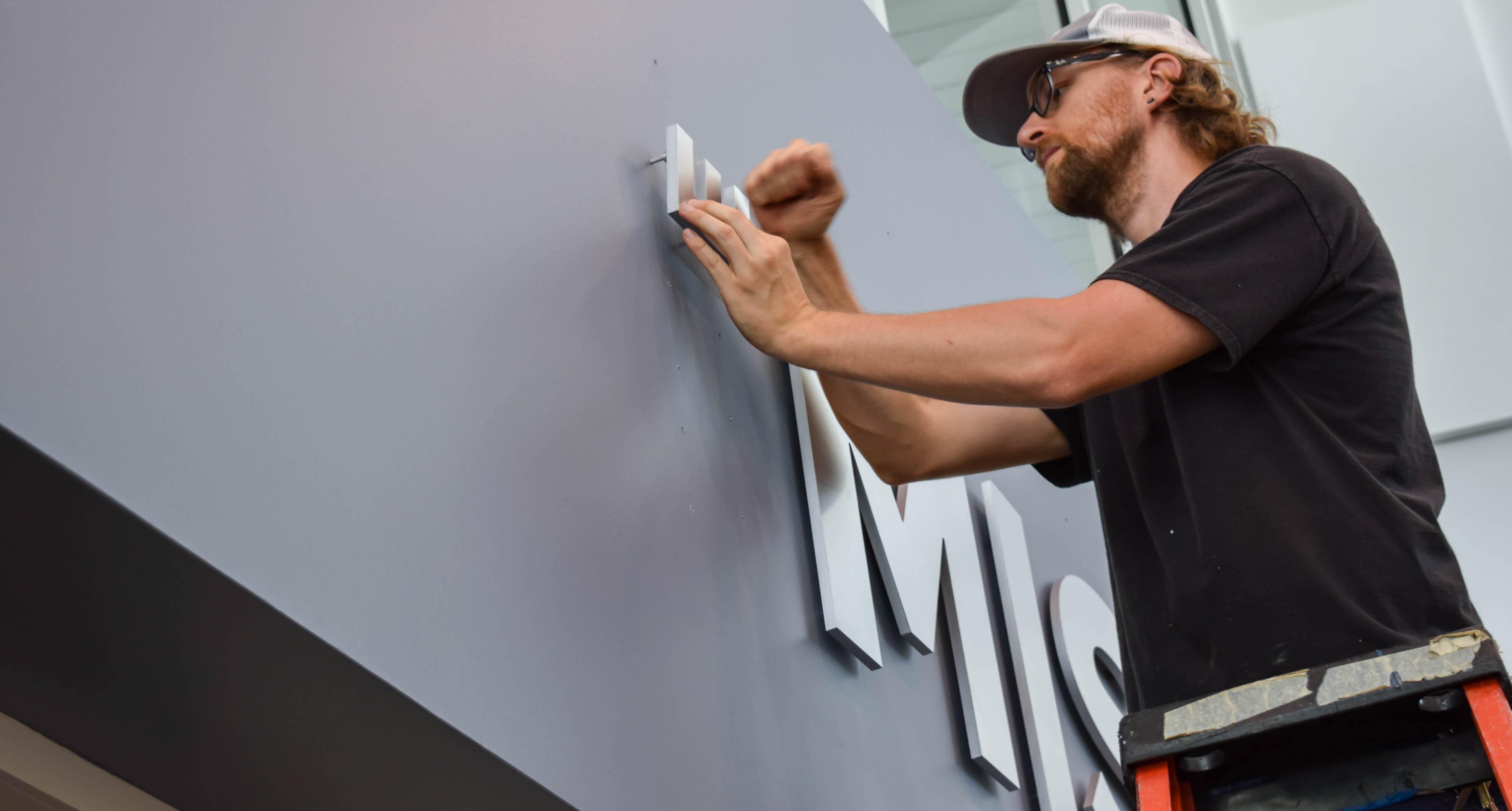 Dimensional letter signage installation