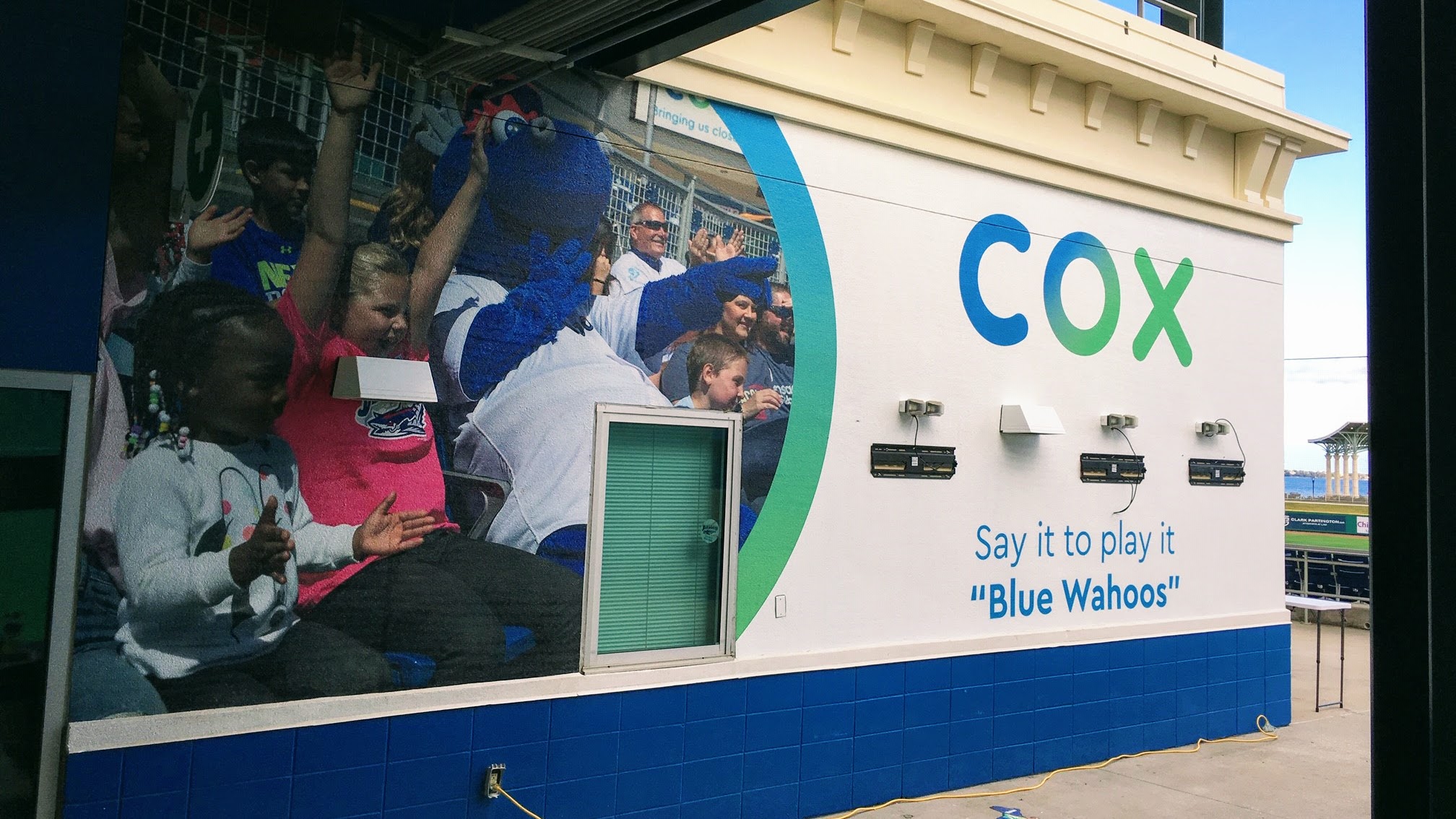 Wall wrap at Blue Wahoos baseball stadium - signgeek Wall Wraps, Custom Wallpapers 